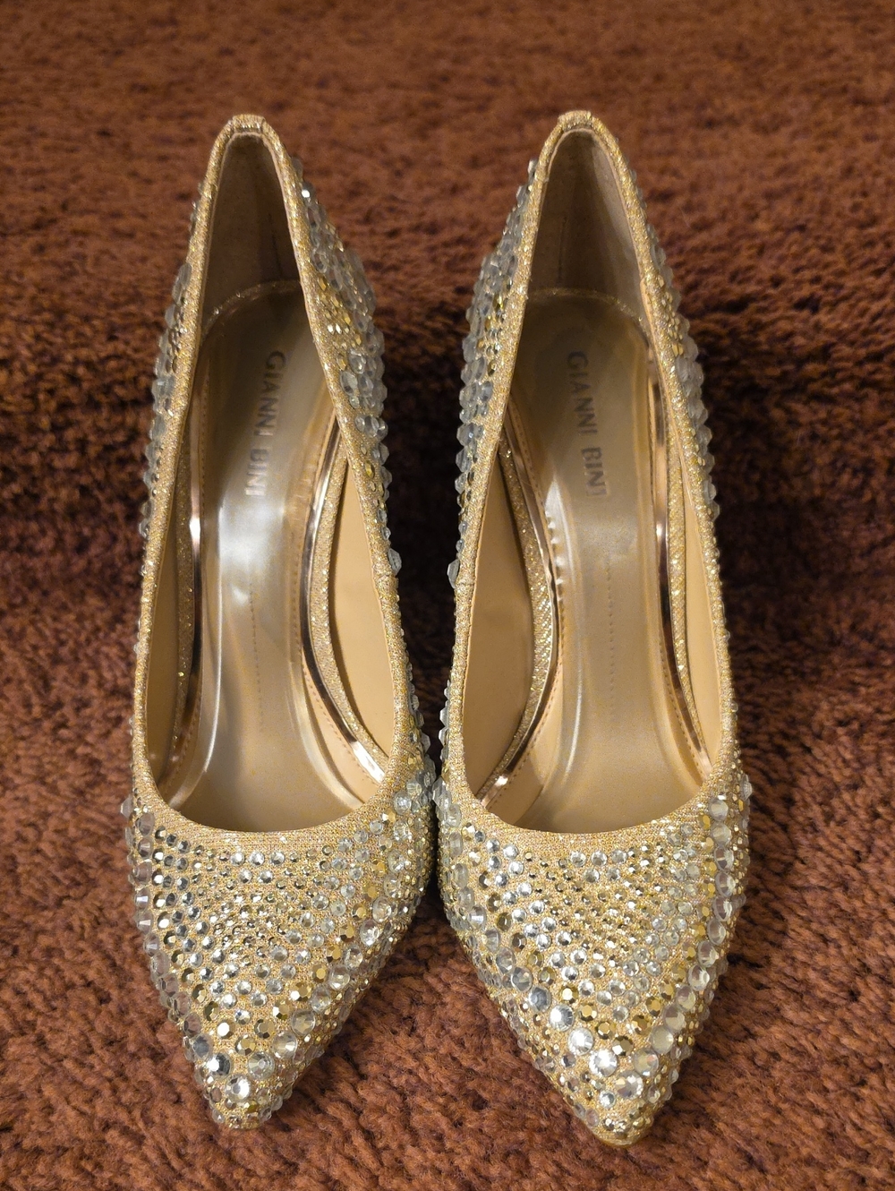 Gianni Bini Gold Crystal-Embellished Pointed Pumps
